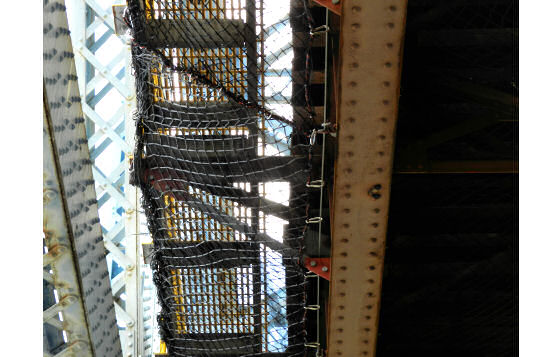 Below-Bridge Personnel Netting Installed From Spudded Barge During Track Replacement on Harlem River Lift Bridge, Bronx, NY