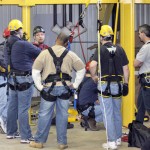 Group demonstration of the use of various types of fall protection equipment.