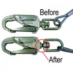 Before and after example of equipment inspection on horizontal lifelines after fall.